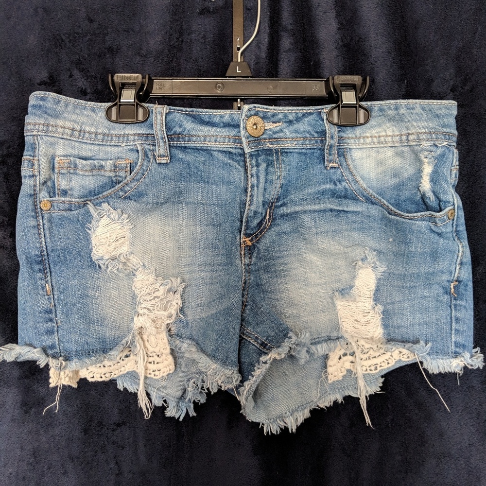 Distressed jean shorts